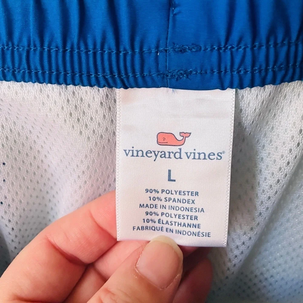 Vineyard Vines premium swim trunks pickets 6.5” inseam SZ L blue turquoise